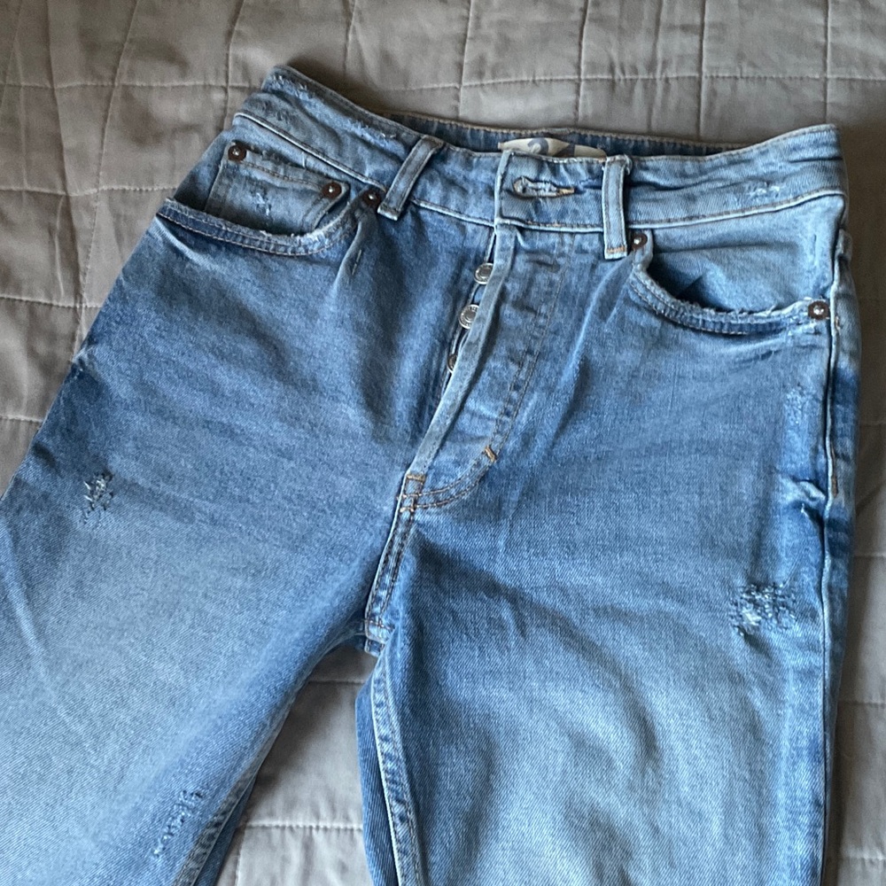 We The Free Light Blue Straight Leg Jeans with Split Ankle Detail